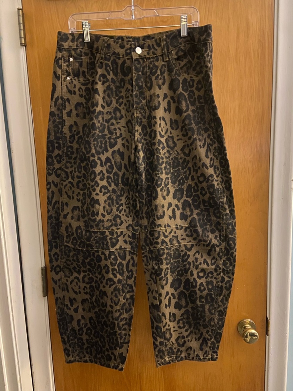 Leopard Print Brown/Black Barrel Jeans Size XL/NWT